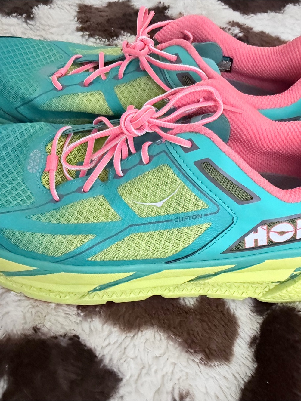 Hoka Clifton Turquoise, neon yellow and neon orange Women's Running Sneakers 9.5 - Picture 3 of 8